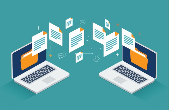 Graphic of computers communicating